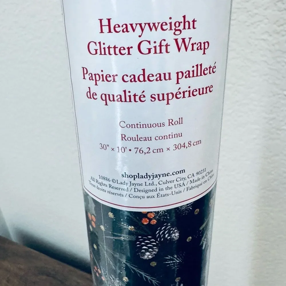 Christmas Holly Forest Botanical Glitter Holiday Wrapping Paper Roll Gift Wrap